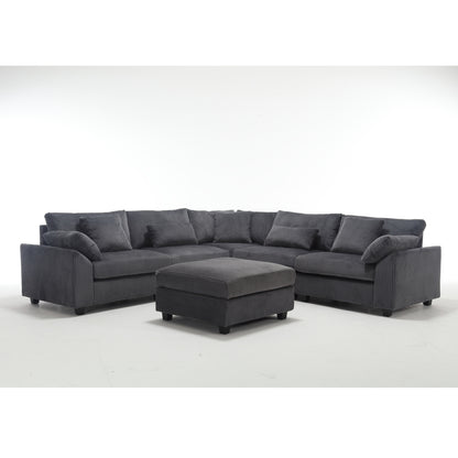 {NEW ARRIVAL} {VIDEO provided} Oversized Modular Sectional Sofa Couches Set,Corduroy Upholstered Deep Seat Comfy Sofa for Living Room,Dark Gray