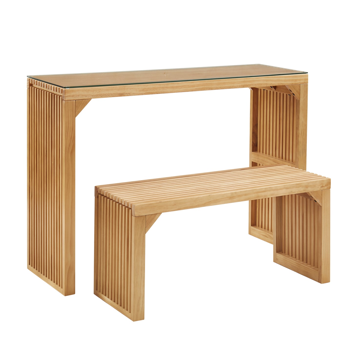 Dining Bench and Table, Pine Indoor Wood Bench for Entryway,Living Room,Kitchen and Bedroom Table and Bench Set (Nature, Long Bench & Table)Tempered glass Included