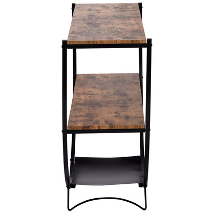 TREXM Rustic Industrial Design Demilune Shape Textured Metal Distressed Wood Console Table (Distressed Brown)