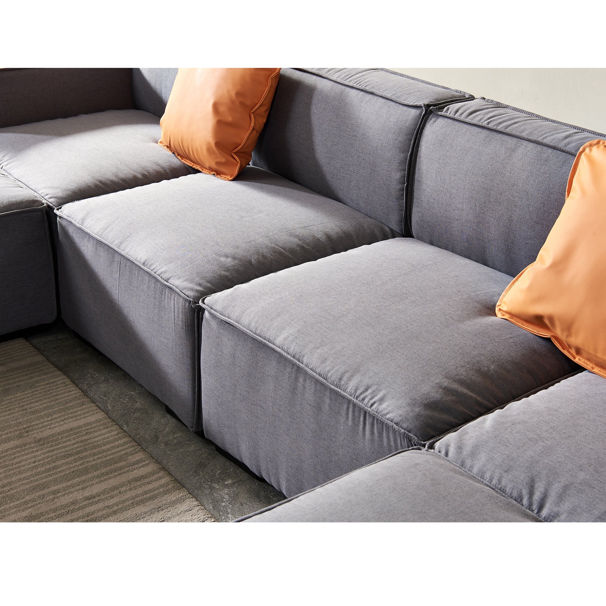 Modular U Shape Sectional Fabric Sofa (Grey)