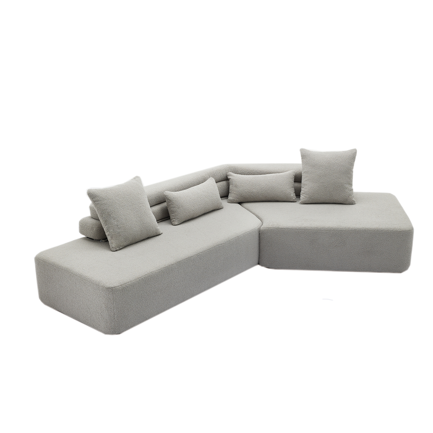 [NEW ARRIVED] [VIDEO PROVIDED] 128"Minimalist Cloud Sectional Couch ,Modern Couches ,4-Seater ,No Assembly,Two modular sofa,Boucle Teddy  Fabric, upholstered , anti-wrinkle fabric,Light Gray