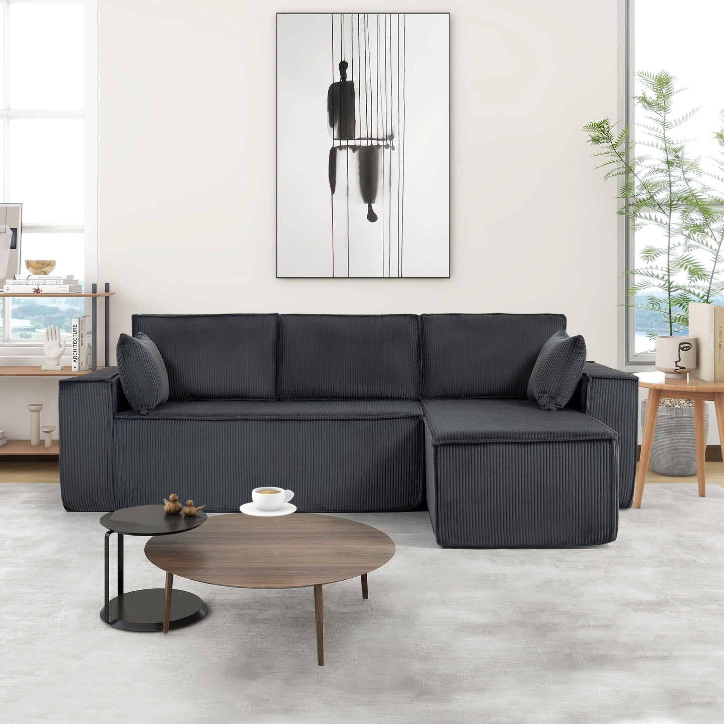 [Video provided] L-Shape Modular Sectional Sofa Couch - Comfy Upholstered Cloud Couch for Living Room - Modern Minimalist Couch,2 PIC Free Combination,No Assembly Required (Gray,Plush Corduroy)