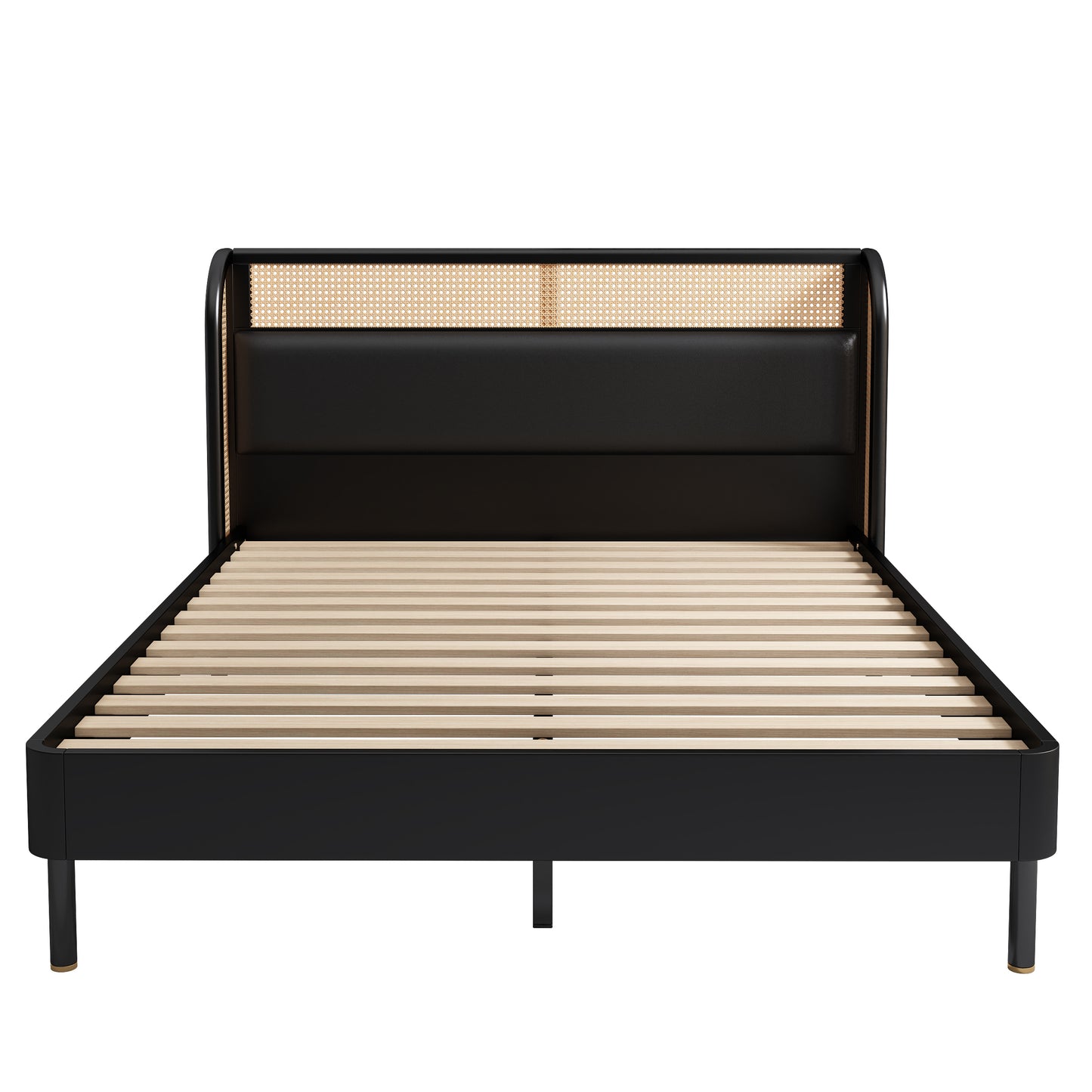 Yara Black 4 Pieces Modern Cannage Rattan Platform Queen Bed + Nightstands (2) + Dresser Set