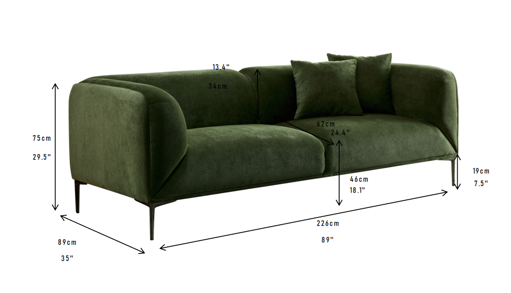 WKS2G Green sofa can be placed in the studio, living room, attic multiple scenes, style modern simple fashion, size 89.37* 35.43* high 28.74 inches