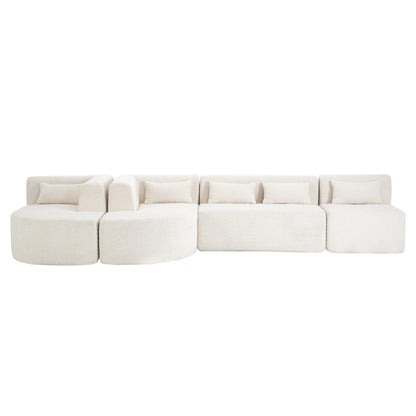 143.7" Upholstered Sofa Free-combined Sofa Couch with Two Chaise Lounge and Five Back Pillows for Living Room, Beige