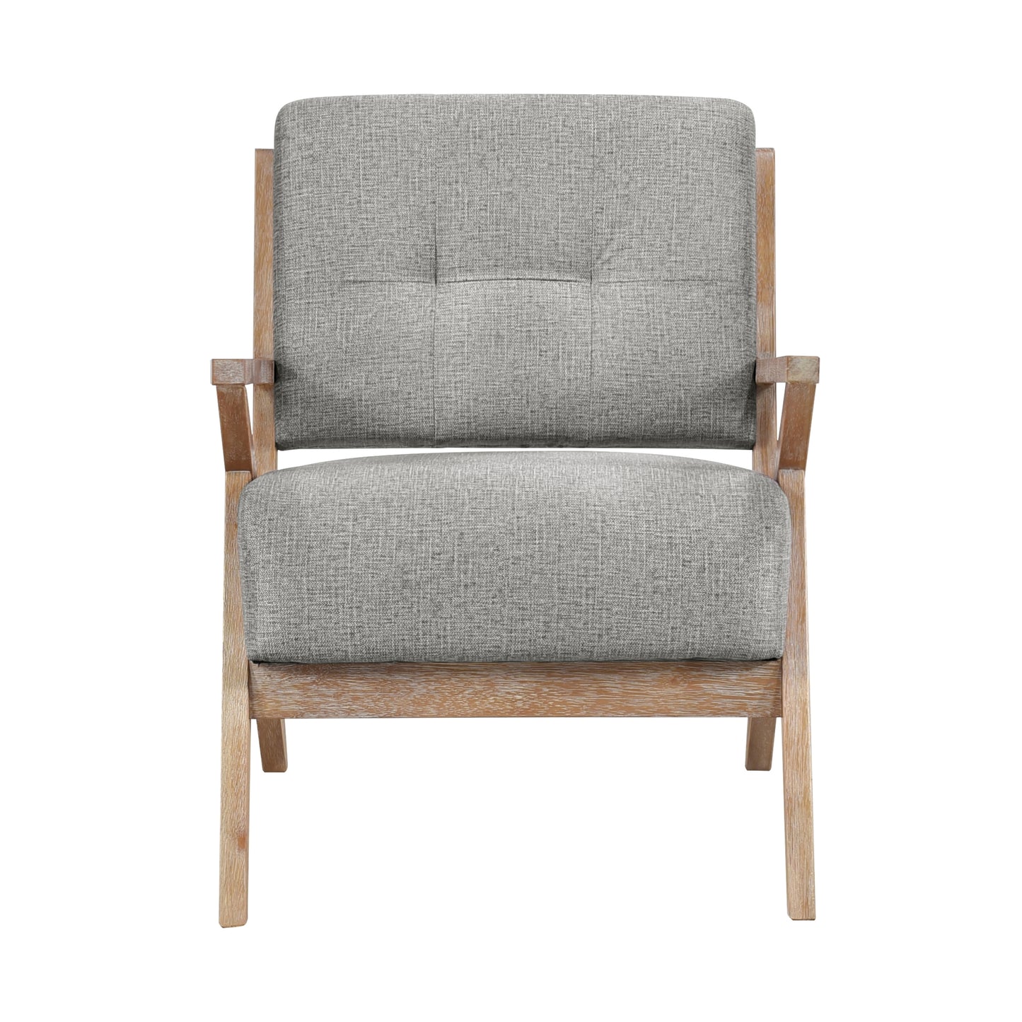 Modern Tufted Back Accent Chair 1pc Gray Upholstery Antique Finish Solid Rubberwood Unique Design Furniture