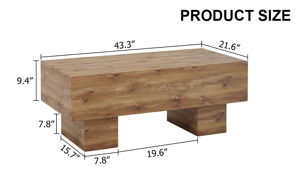 This modern rectangular coffee table features a stylish wood color, making it an ideal addition to any living room or apartment, and measures 43.3 "x 21.6" x 17.2 ".