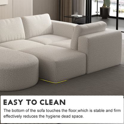 104.32*74.8 Modular Sectional Sofa Sleeper Couch, Sectional Sofa with Chaise and Ottoman, Convertible U Shaped Modular Sofa Set. Compressed sponge, White. (Combo 2A+2B+2D)