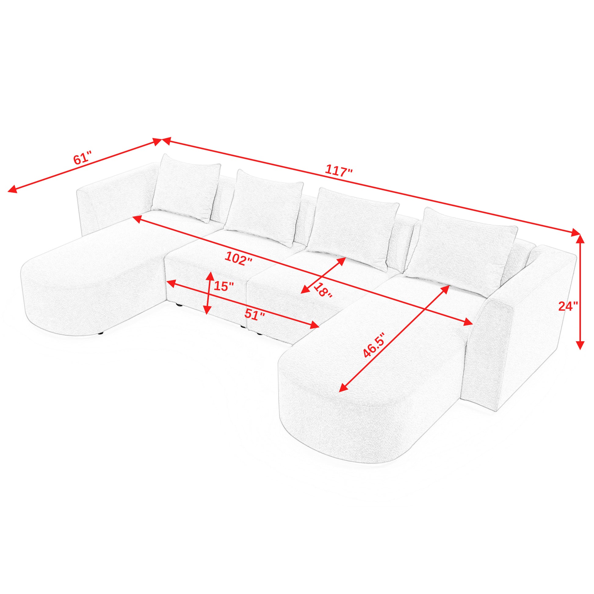 U Shape Sectional Sofa including Two Single Seats and Two Chaises, Modular Sofa, DIY Combination, Loop Yarn Fabric, Navy