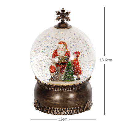 HOMCOM Christmas Snow Globe with Light, Musical Snow Globe with Swirling Glitter, Battery Operated Christmas Decoration for Holiday Party or Gift, Bronze