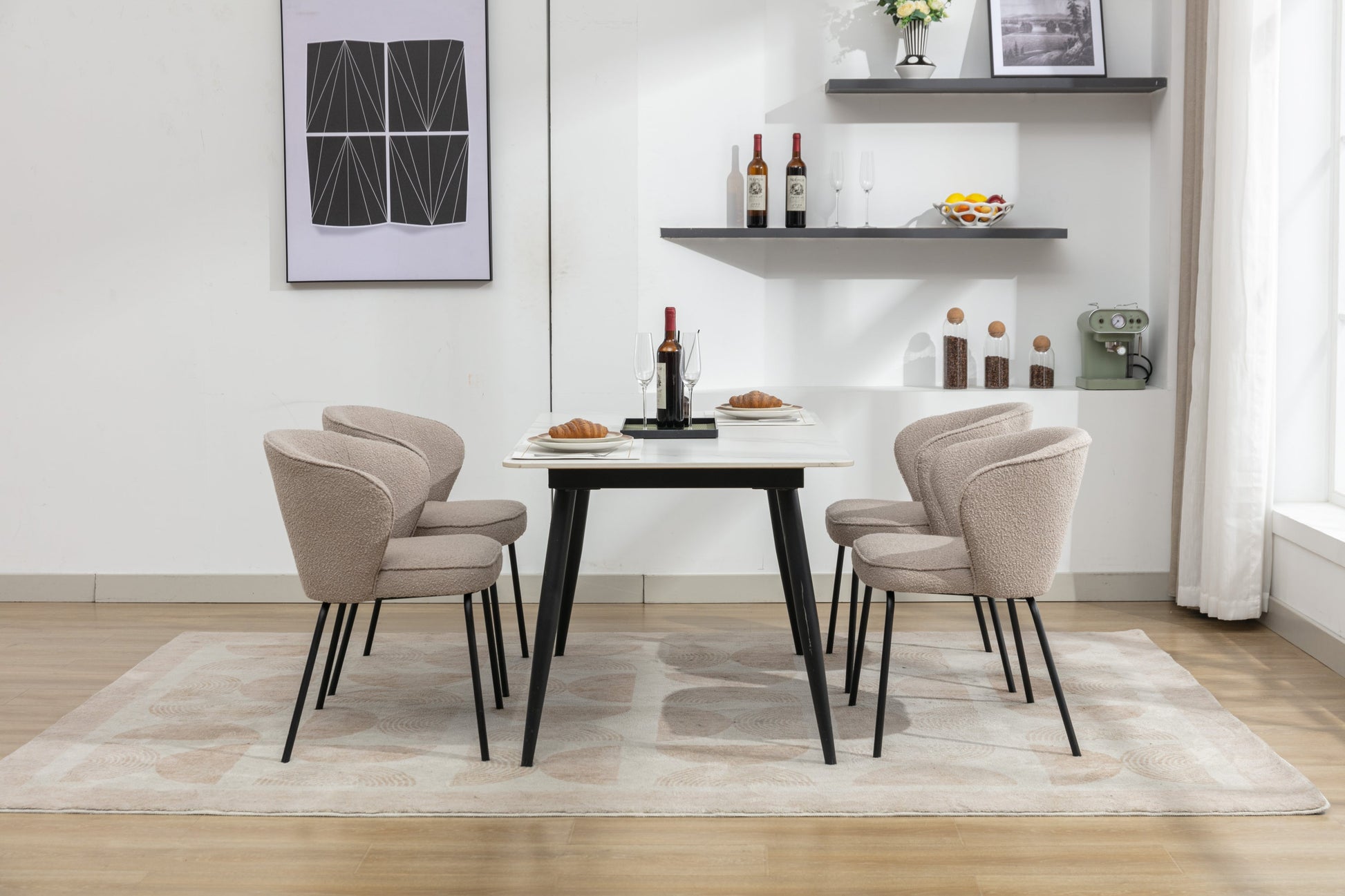 Retro Minimalist Modern Boucle Fabric Dining Chairs