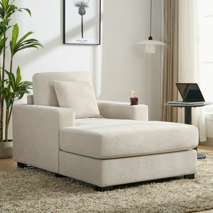 39.7" Oversized Chaise Lounger Modern Style Sofa Couch ,with Pillows, Charge Station & Cup Holders, Chenille Fabric, Cream