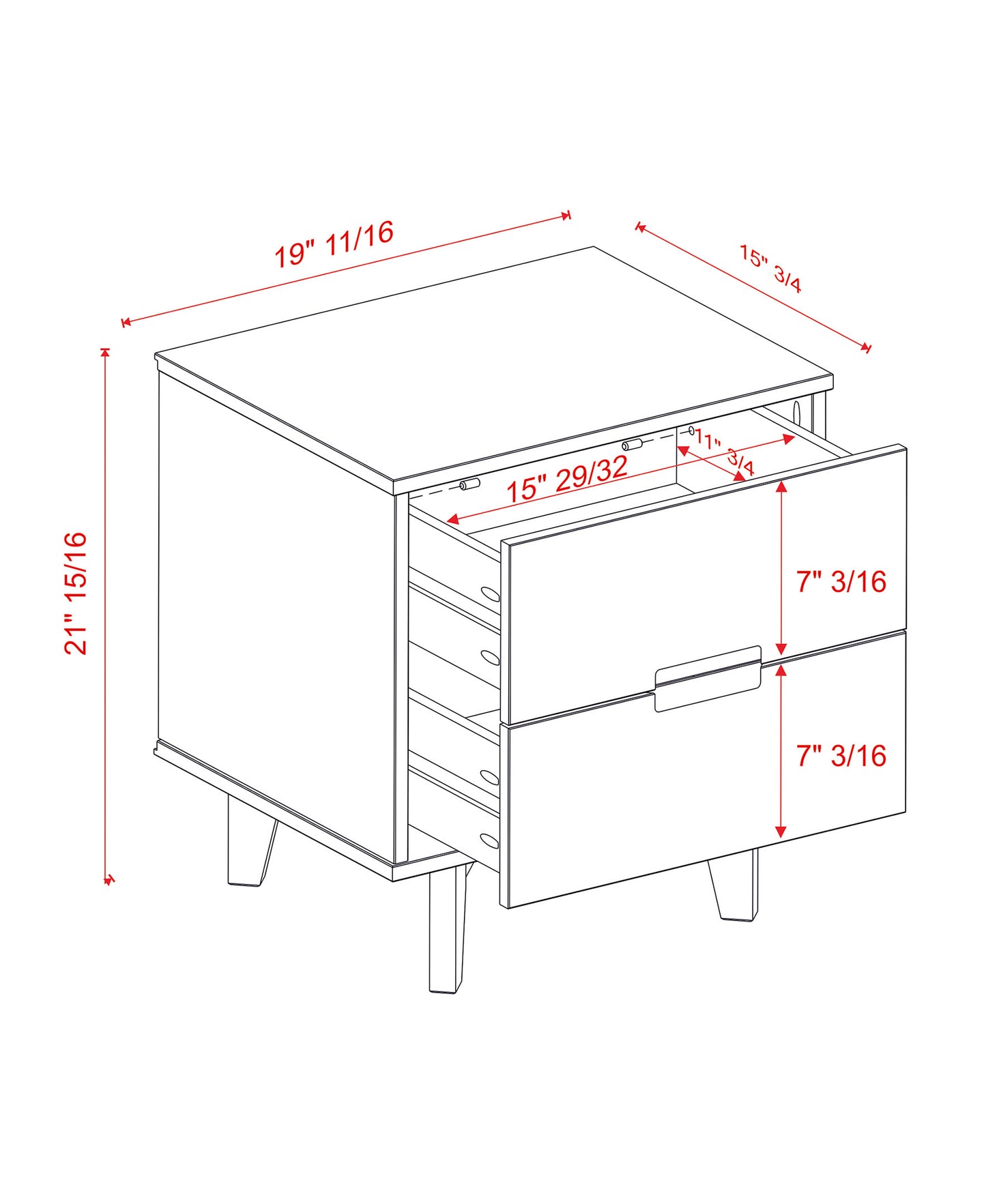 Mid-Century Modern Solid Wood 2-Drawer Nightstand – Natural Pine, Bedside Table