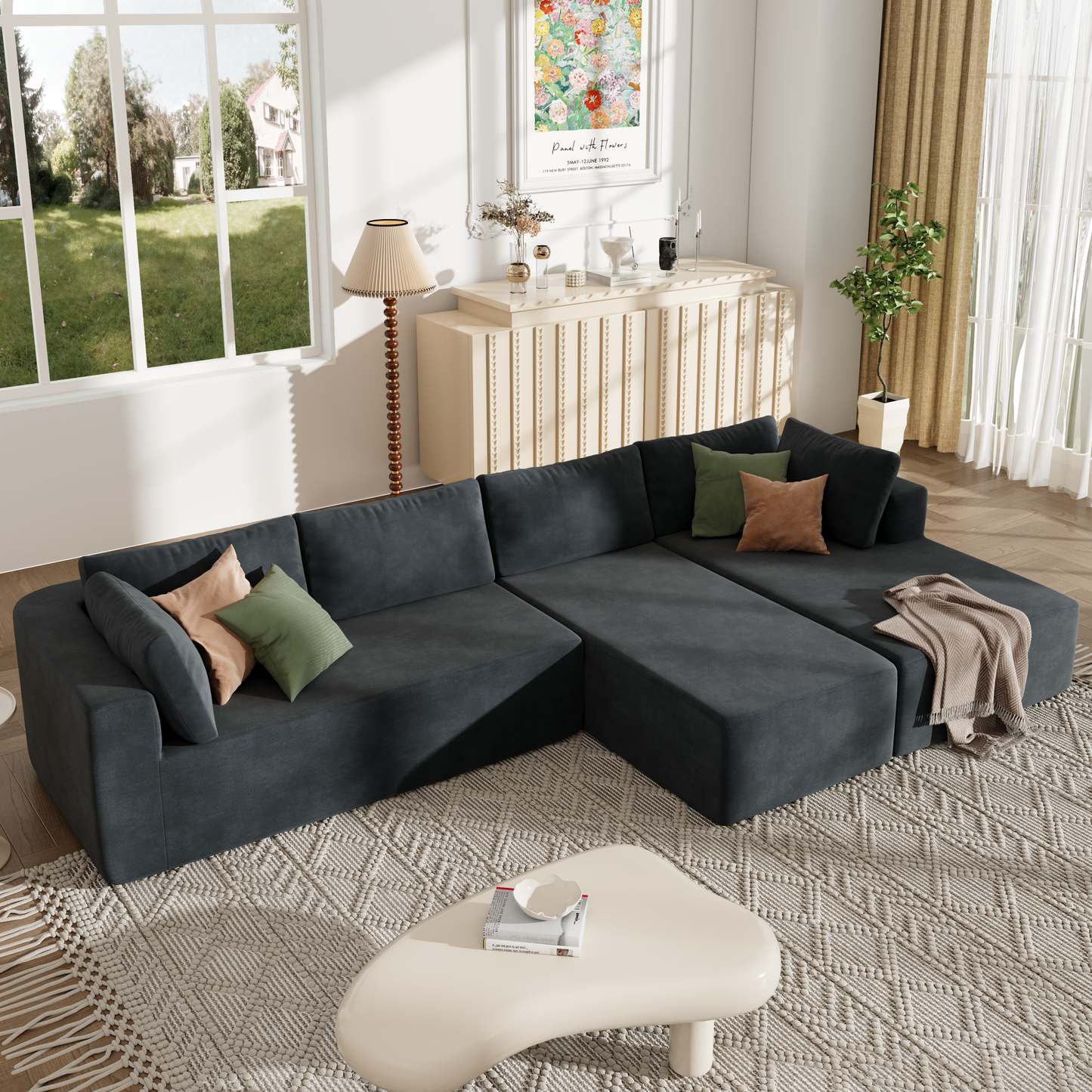 U_Style Modern Large Modular Sectional Sofa for Living Room, Bedroom, Salon, 3 Piece Free Combination