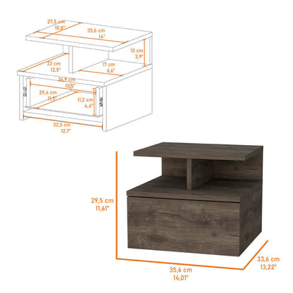 Samuel Dark Walnut 2-Tier Shelf Floating Nightstand