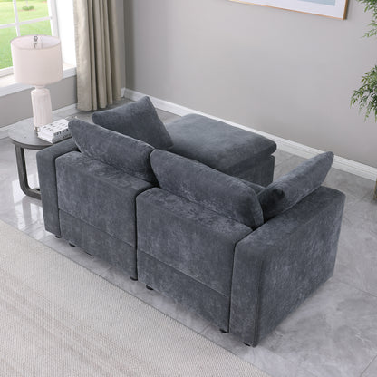 68.5" Loveseat Sofa with Ottoman Modular Sectional Love Seat Couch Small L Shaped Upholstered Couch for Living Room Apartment Small Space, Chenille Grey