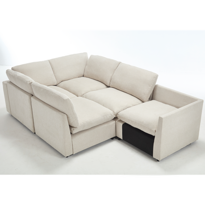 [NEW ARRIVED] [VIDEO PROVIDED]Sectional Couches For Living Room,Modular Couch,Wireless Charging Port & Cup Holders,5-seat ,DIY Combination,L-shaped Sofa,Book Storage Space,Soft Linen Fabric,Beige