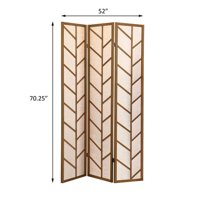 Walnut and Linen Foldable 3-Panel Screen