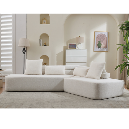 [NEW ARRIVED] [VIDEO PROVIDED] 128"Minimalist Cloud Sectional Couch ,Modern Couches ,4-Seater ,No Assembly,Two modular sofa,Boucle Teddy  Fabric, upholstered , anti-wrinkle fabric, Beige