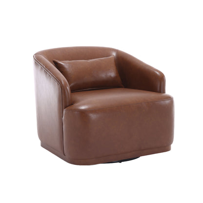 COOLMORE Swivel Barrel Chair, Comfy Round Accent Sofa Chair for Living Room, 360 Degree Swivel Barrel Club Chair, Leisure Arm Chair for Nursery, Hotel, Bedroom, Office, Lounge (Brown PU)