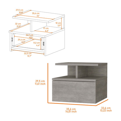 Samuel Concrete Gray 2-Tier Shelf Floating Nightstand