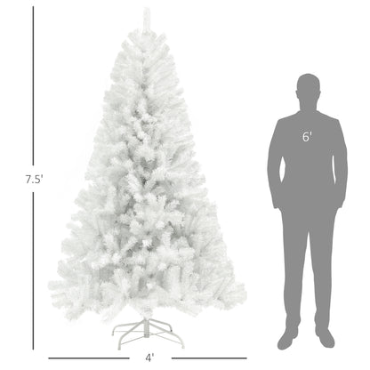 HOMCOM 7.5ft Tall Artificial Christmas Tree, Unlit Xmas Tree with 1346 Branch Tips, Auto Open, Steel Base, Holiday Décor for Home Office, White