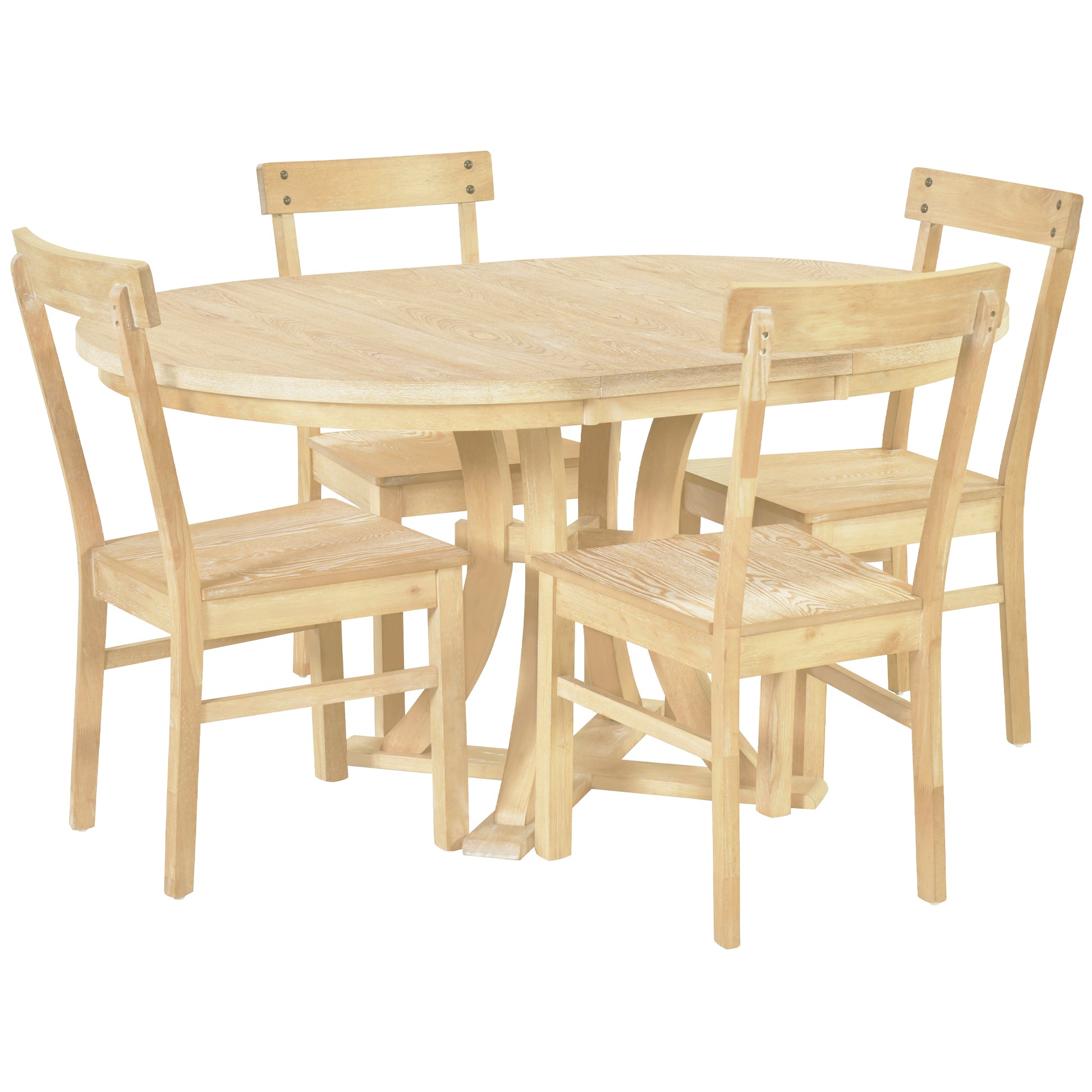 TOPMAX 5-Piece Rustic Round Pedestal Extendable Dining Table Set with 15.7" Removable Leaf and Simple Dining Chirs for Small Places, Natural