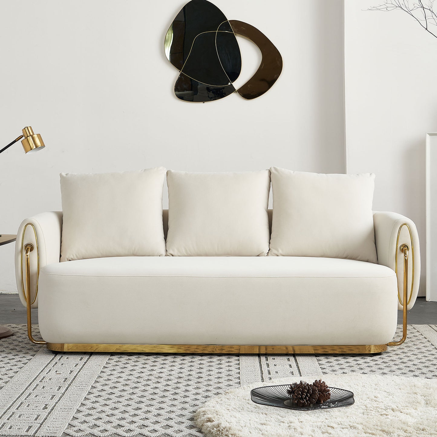 76.77'' W Luxury Modern Sofa Couch for Living Room ,Bedroom,Waiting Room,Upholstered Soft Velvet Beige Color