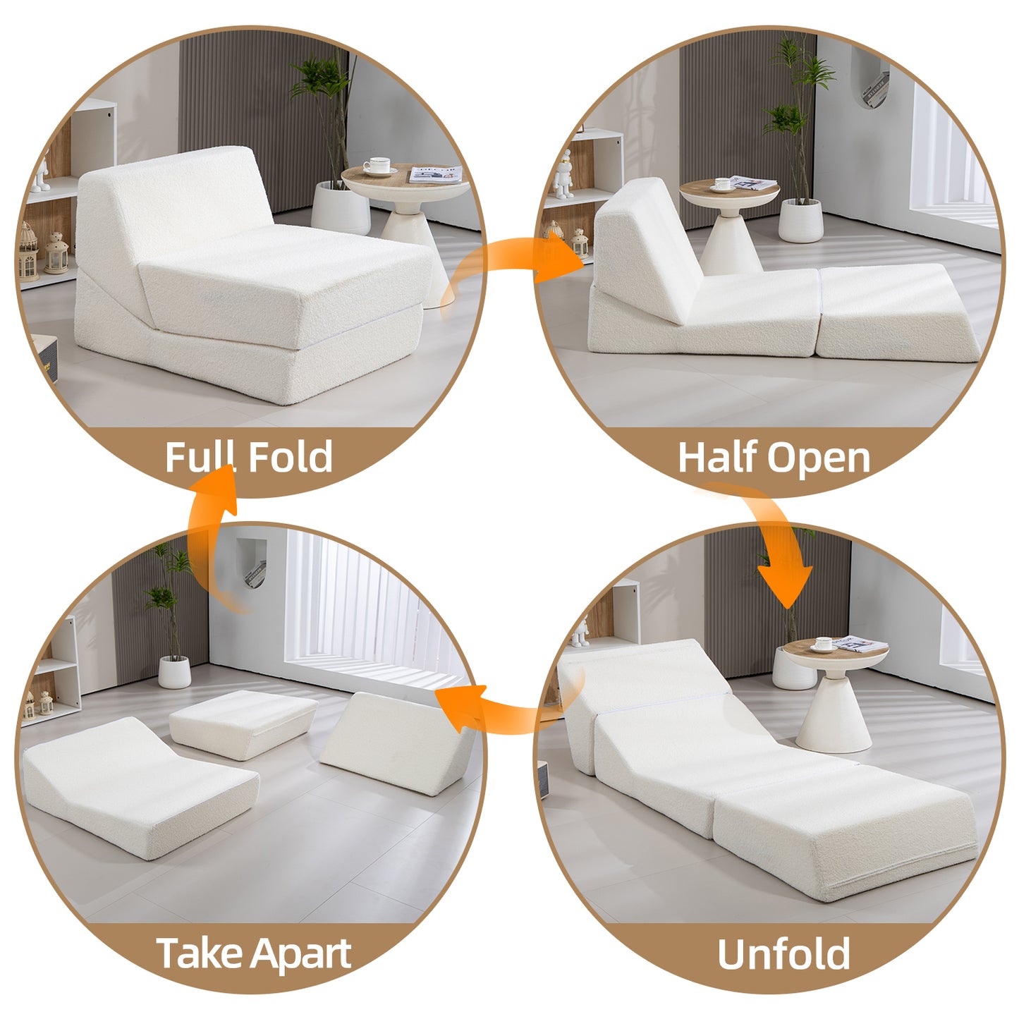 Folding Sofa Bed Couch Unfold for comfortable nap Modular Play Couch for Living Room The office Room  Playroom White color