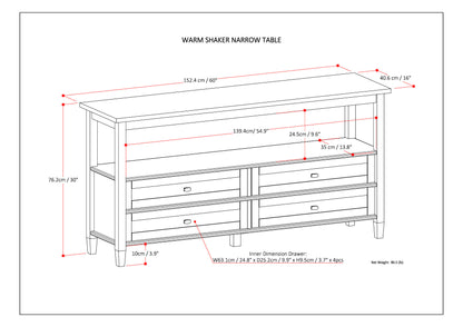 Warm Shaker - Wide Console Sofa Table - Light Golden Brown