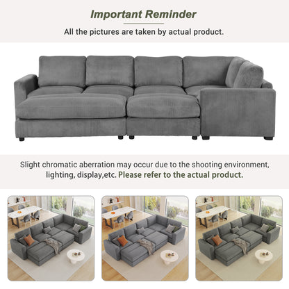 121.3" Sectional Couch Sofa Bed Modular Sofa with Two Movable Ottomans for Living Room (Old SKU:N719S001640E), Gray