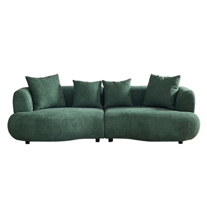 102.36 inch Mid Century Modern Sectional Curved Sofa Couch, Comfy Sofa for Living Room,Upholstered 4-Seat Sofa Boucle Fabric Cream Style Couch for Apartment,Green