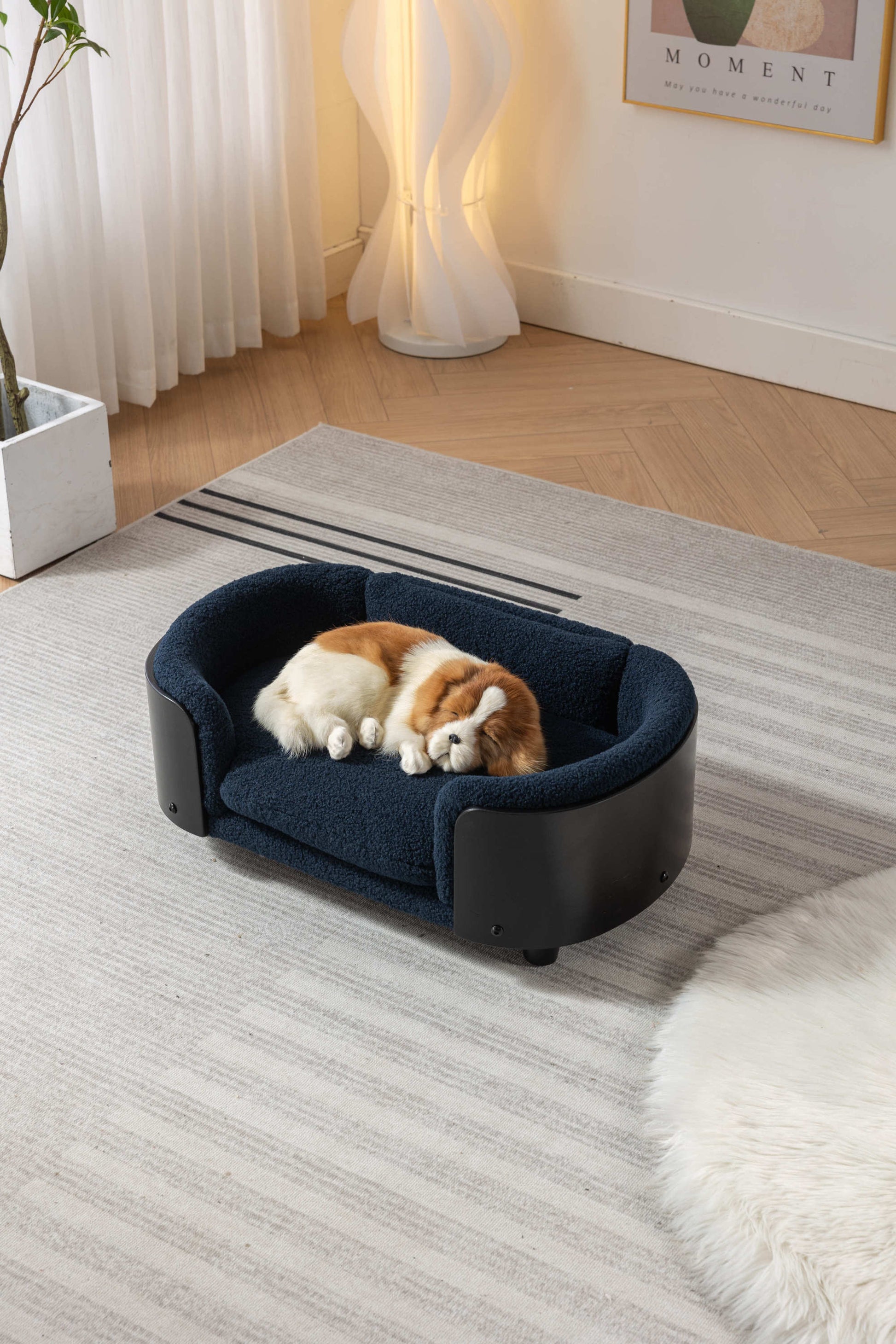 Scandinavian style Elevated Dog Bed Pet Sofa With Solid Wood legs and Black Bent Wood Back,  Cashmere Cushion,Small Size