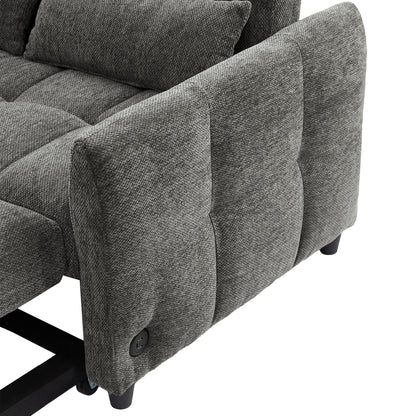 52.8" Loveseat Sofa Pull-out Sofa Bed Tufted Sleeper Sofa with an Adjustable Backrest, Three USB Ports and Two Lumbar Pillows for Living Room, Grey