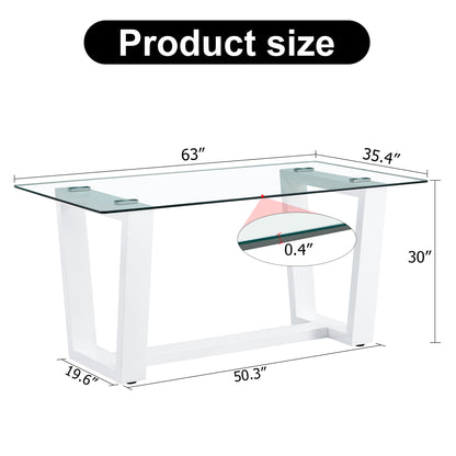 Glass Dining Table Large Modern Minimalist Rectangular for 6-8 with 0.4" Tempered Glass Tabletop and white MDF Trapezoid Bracket,For Kitchen Dining Living Meeting Room Banquet Hall F-1550 W1151S00323