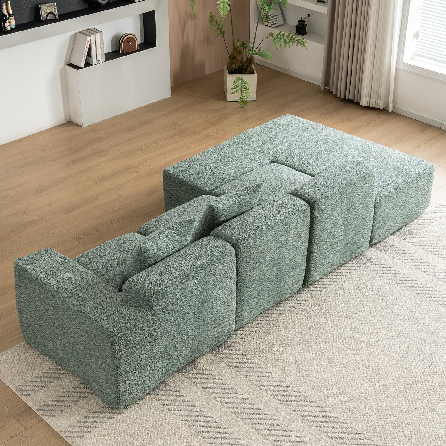 116.5" Sectional Sofa Full-compressed Sofa Couch Free-combined Sofa for Living Room, Green