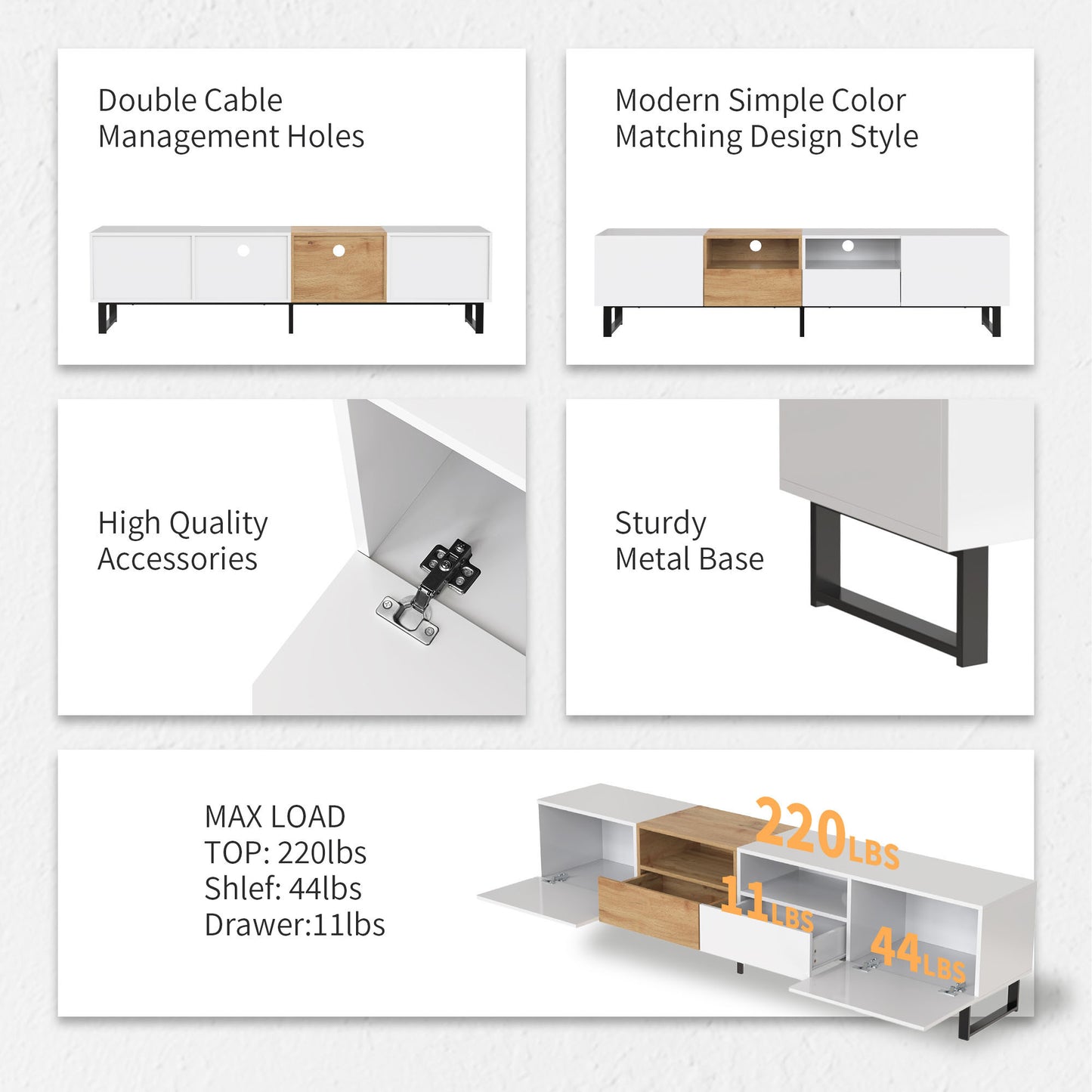 Modern TV Stand with 2 Cabinets& Open Storage Compartment, Color-matching Media Console Table for TVs up to 85'', Entertainment Center with Drop Down Door for Living Room, Bedroom, Home Theatre