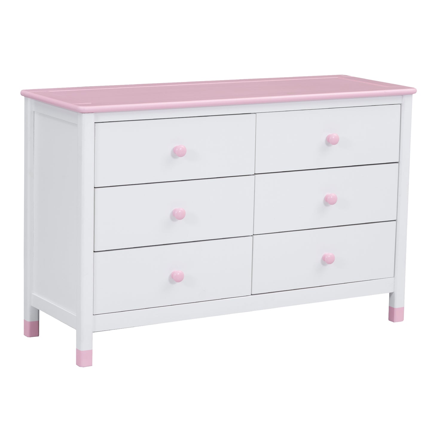 Wooden Storage Dresser with 6 Drawers,Storage Cabinet for kids Bedroom,White+Pink