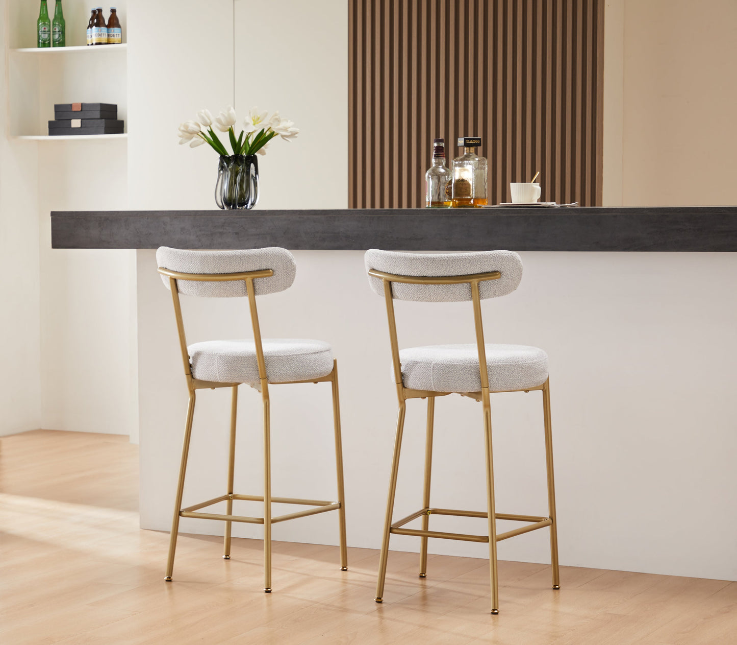 Modern Upholstered Sherpa Bar Stool Set