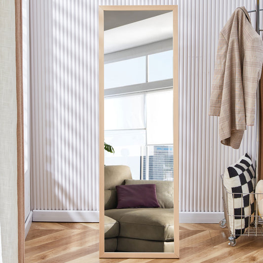 Third generation packaging upgrade, thickened border, light oak solid wood frame full length mirror, dressing mirror, bedroom entrance, decorative mirror, clothing store, mirror. 57.9"*18.1"