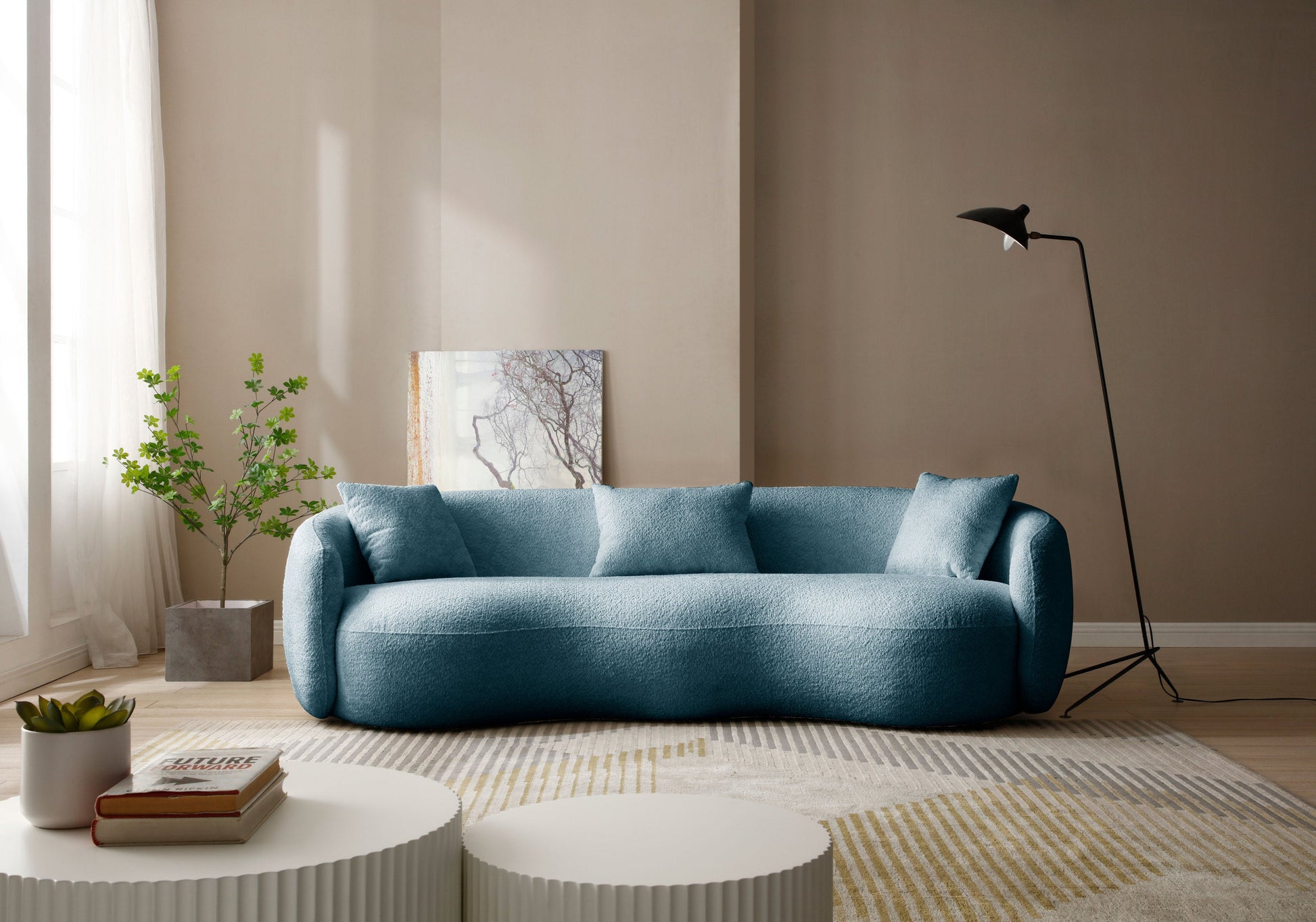 Curvalux Mid-Century Modern Retro Boucle Sofa