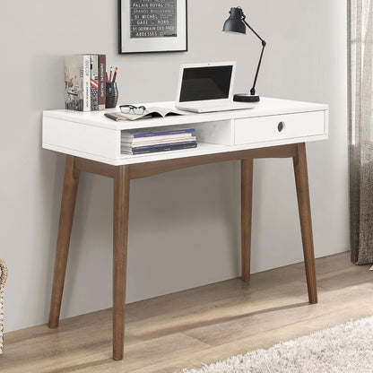 White and Walnut 1-Drawer Writing Desk