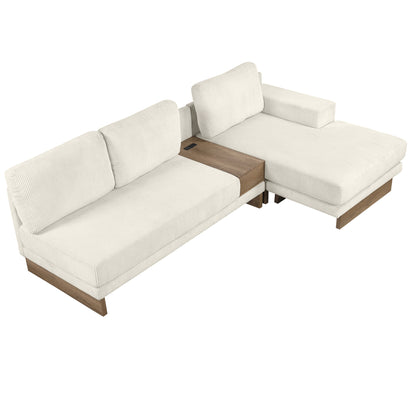 114" L-shaped Sofa Sectional Sofa with Two USB Ports and Two Power Sockets, a Storage Drawer and a Reversible Chaise Lounge for Living Room, Beige