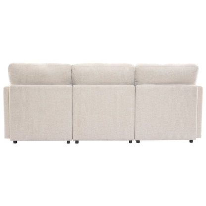 85.4" Sectional Sofa Modular Sofa U-shaped Sofa Couch Sofa Bed L-shaped Sofa with a Movable Ottoman and Two USB Ports for Living Room, Beige