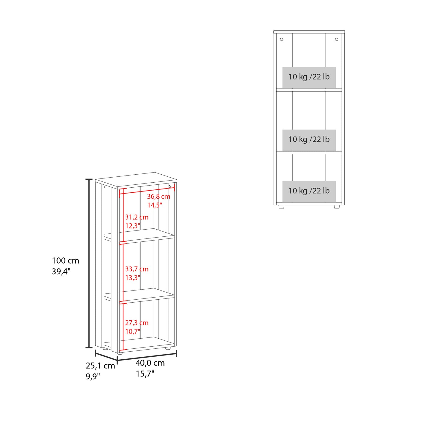 Eco 39" Tall Four-Tier Bookcase, Living Room, Storage Cabinet, Shelves White