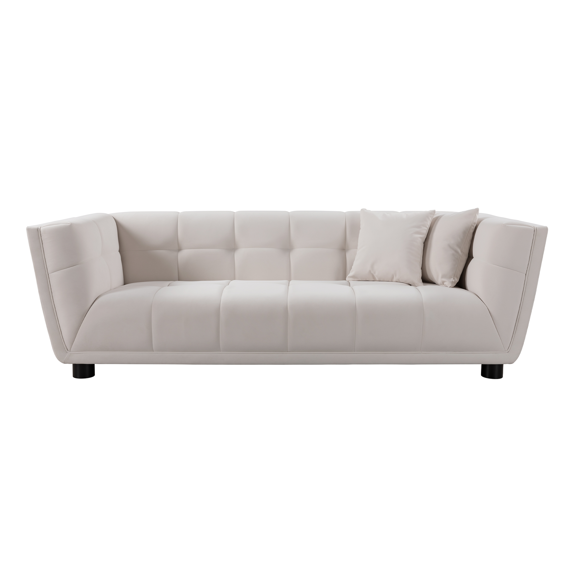 WKS13 Mid-century modern style: simple white sofa, small square design, velvet fabric texture smooth, retro fashion, solid wood feet, 2 people design