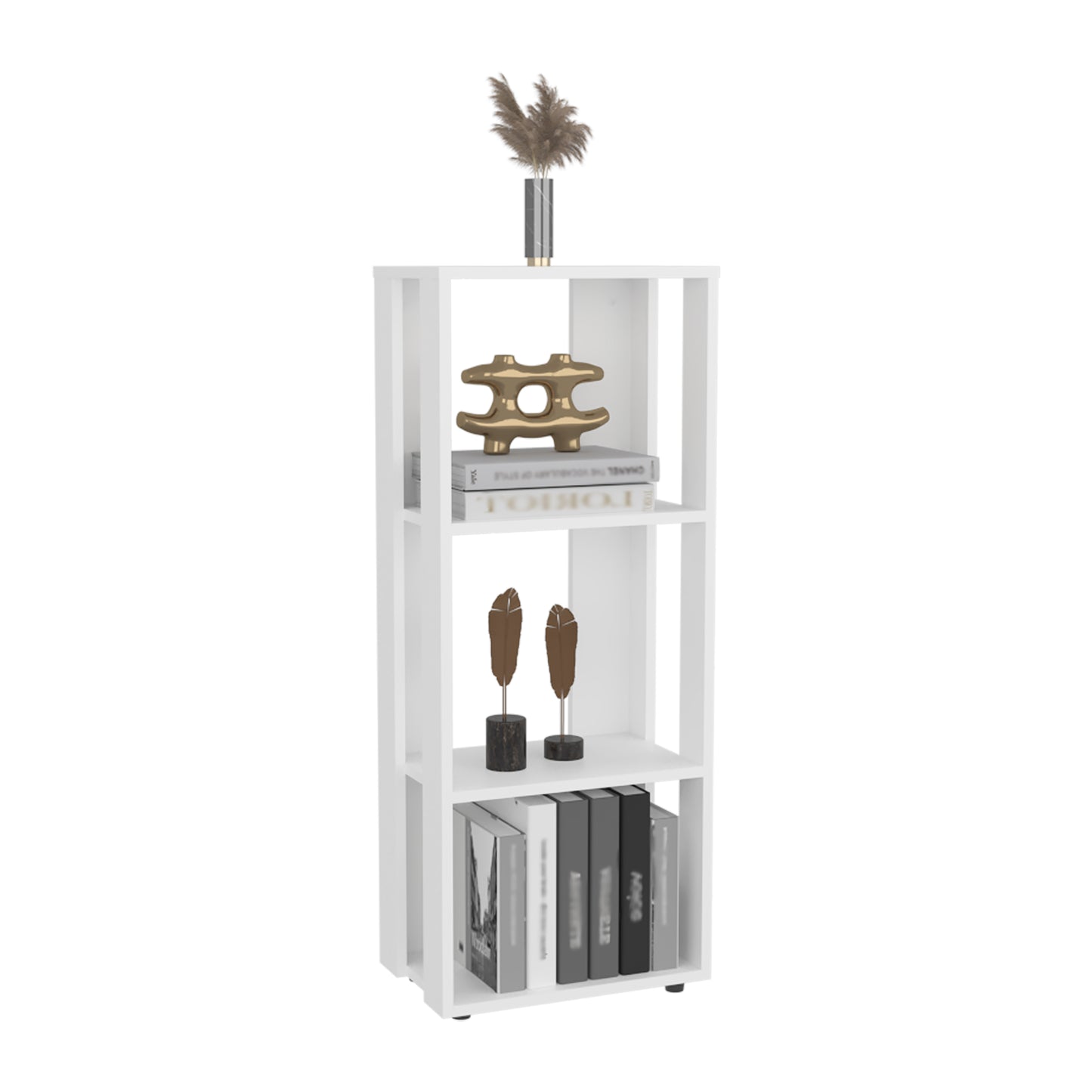 Eco 39" Tall Four-Tier Bookcase, Living Room, Storage Cabinet, Shelves White