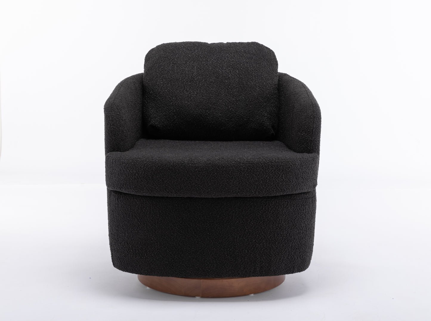 035-Boucle Fabric Swivel Accent Chair With Soild Wood Round Brown Base Leg,Black