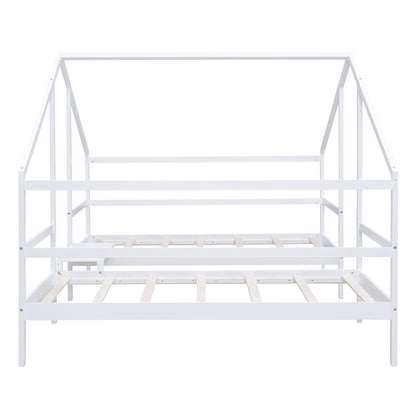 Double Twin Size Triangular House Beds with Built-in Table,White(Old SKU:WF286895AAK)