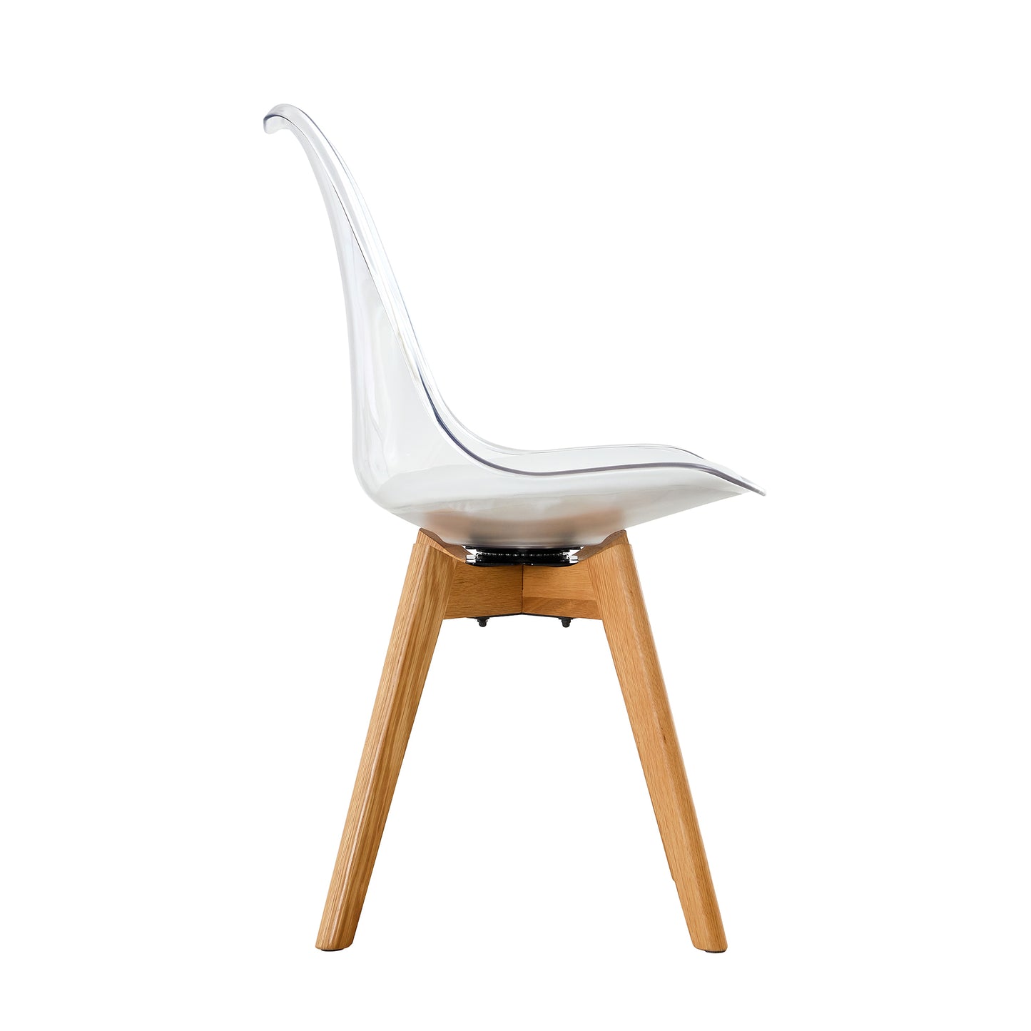 Modern chairs can rotate 360 degrees. The backrest is made of PET material, the seat cushion is made of PU material, and the support legs are made of oak. (Set of 4)